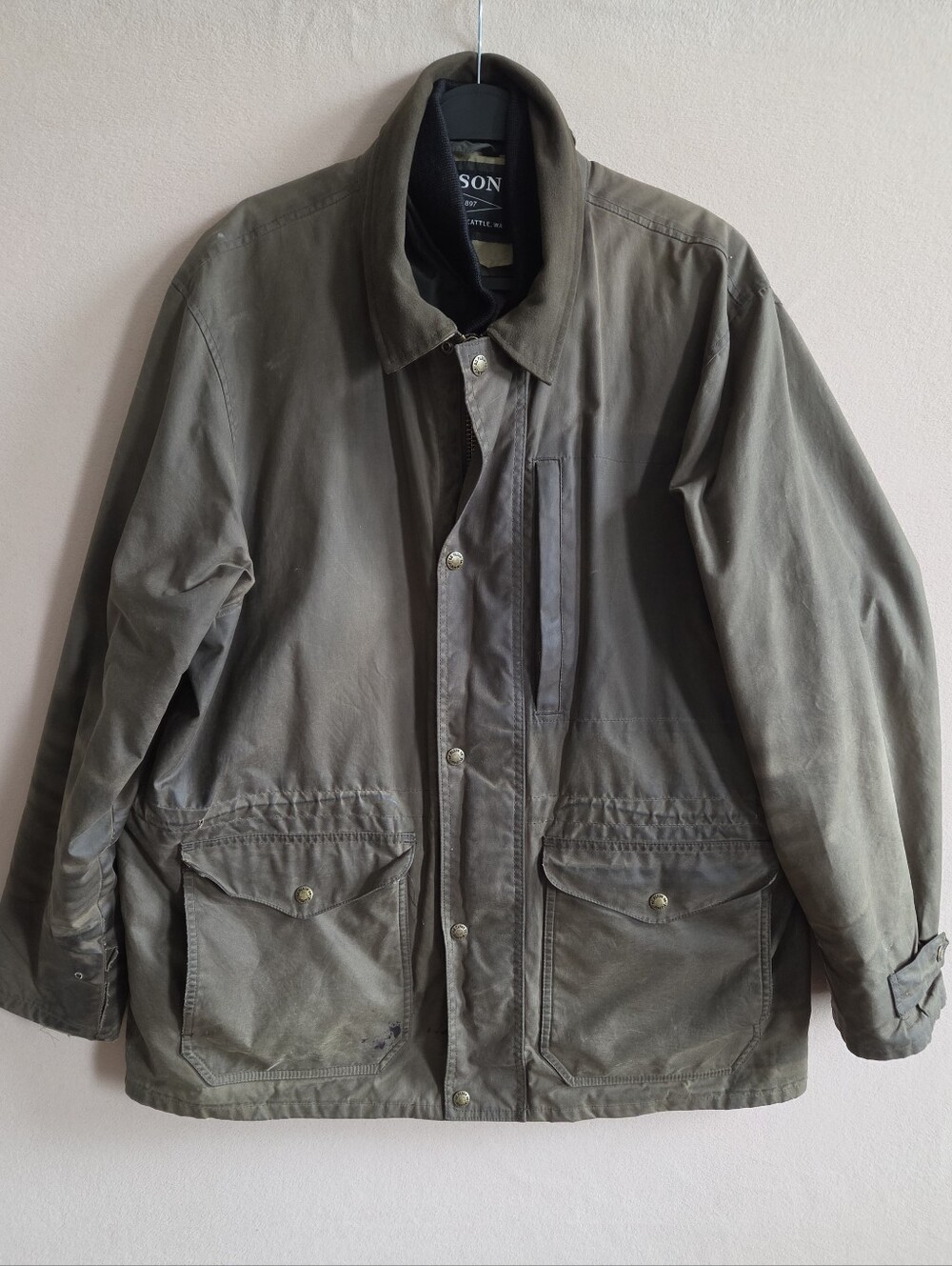 FILSON Mile Marker Jacket Vest Green Waxed Cover Cloth Coat Hunting Mens XL